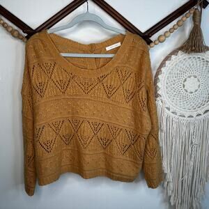 Lowrys Farm Mustard Open Knit Button Back Sweater